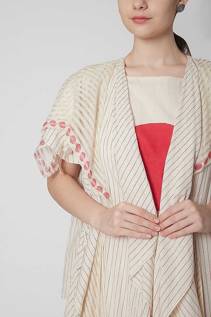 Beige Organza khadi Block Printed Jacket Vacation Dress by Nidhika Shekhar at Pernia's Pop Up Shop