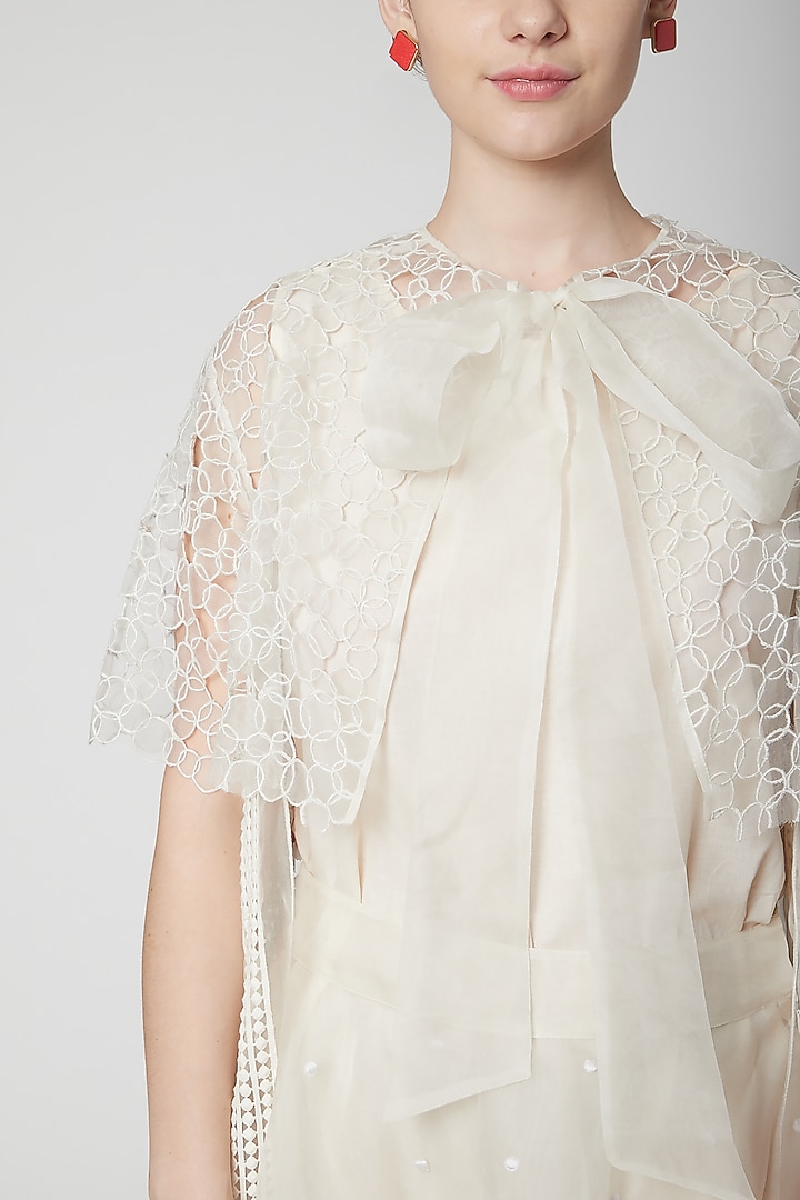 White Embroidered Cape With Skirt by Nidhika Shekhar at Pernia's Pop Up Shop