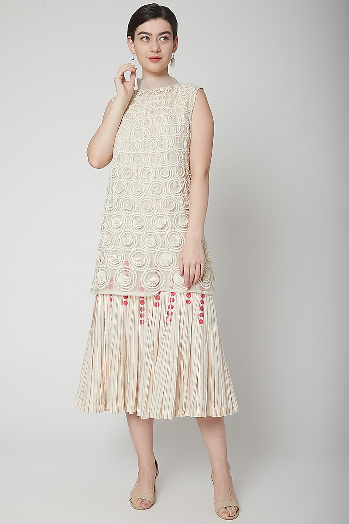 White Organza Embroidered Midi Cocktail Dress by Nidhika Shekhar at Pernia's Pop Up Shop