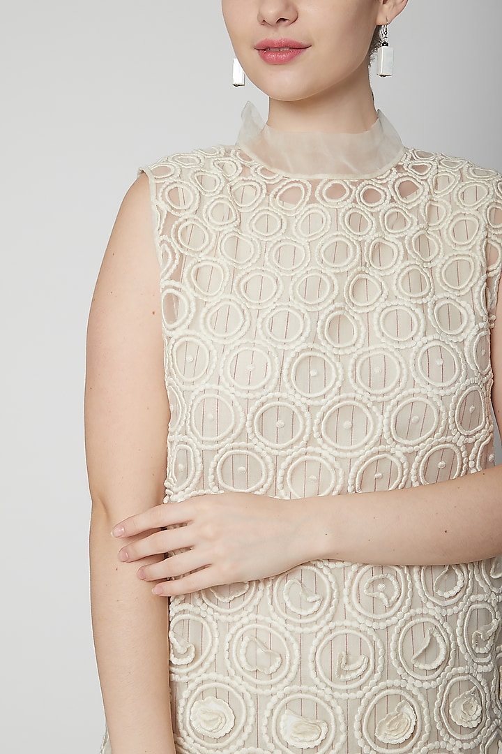 White Organza Embroidered Midi Cocktail Dress by Nidhika Shekhar at Pernia's Pop Up Shop