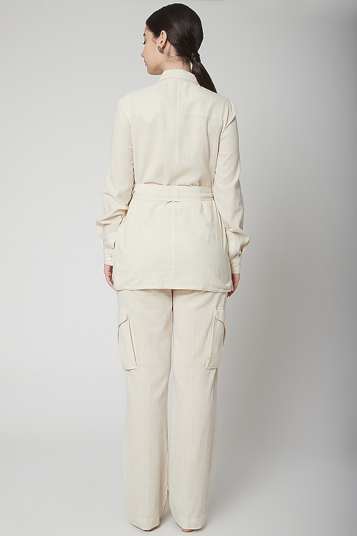 Beige Khadi Blazer Set by Nidhika Shekhar at Pernia's Pop Up Shop