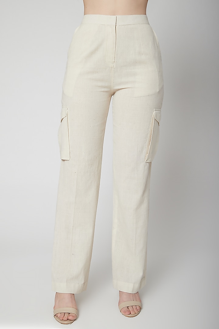 Beige Khadi Blazer Set by Nidhika Shekhar at Pernia's Pop Up Shop