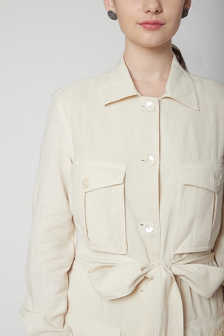 Beige Khadi Blazer Set by Nidhika Shekhar at Pernia's Pop Up Shop