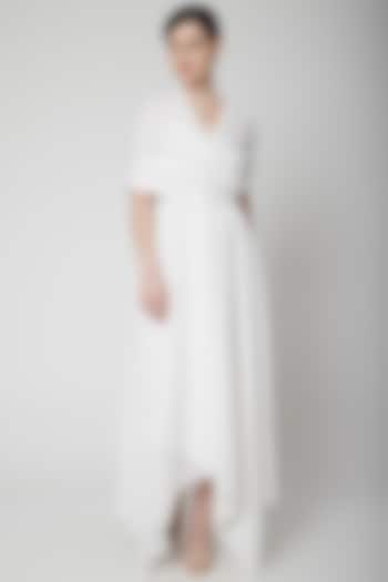 White Asymmetric Wrap Dress by Nidhika Shekhar