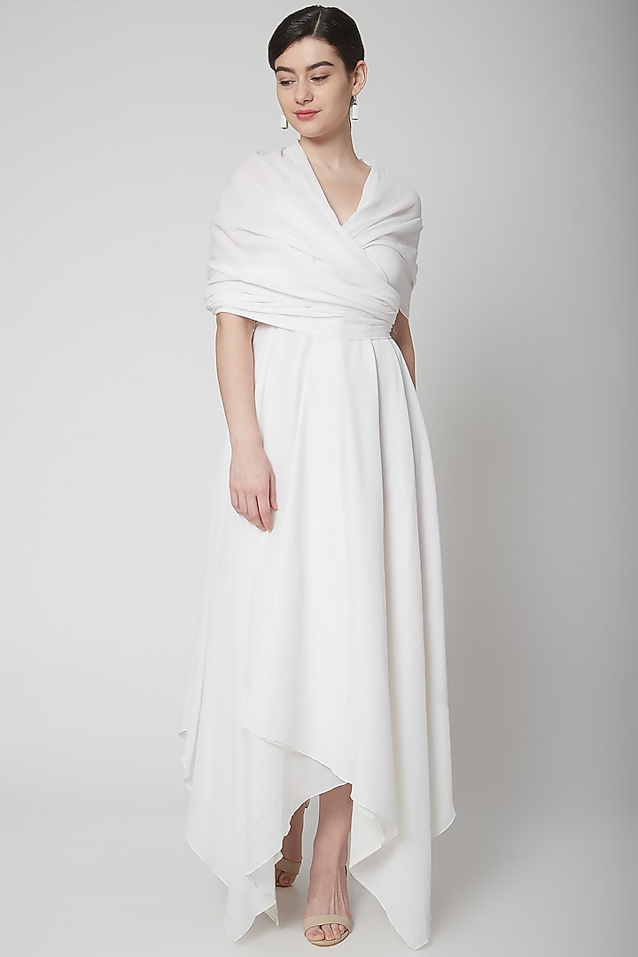 White Asymmetric Wrap Dress by Nidhika Shekhar