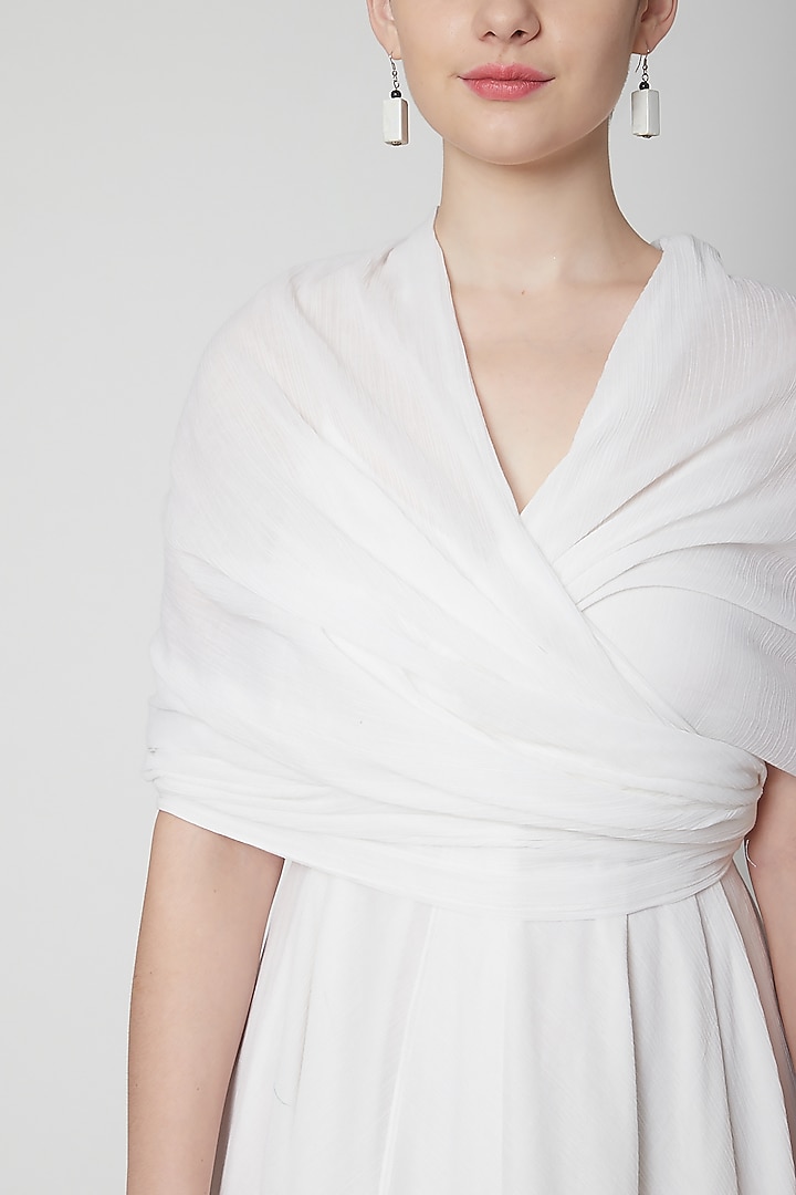 White Crinkle Cotton Asymmetric Wrap Vacation Dress by Nidhika Shekhar at Pernia's Pop Up Shop
