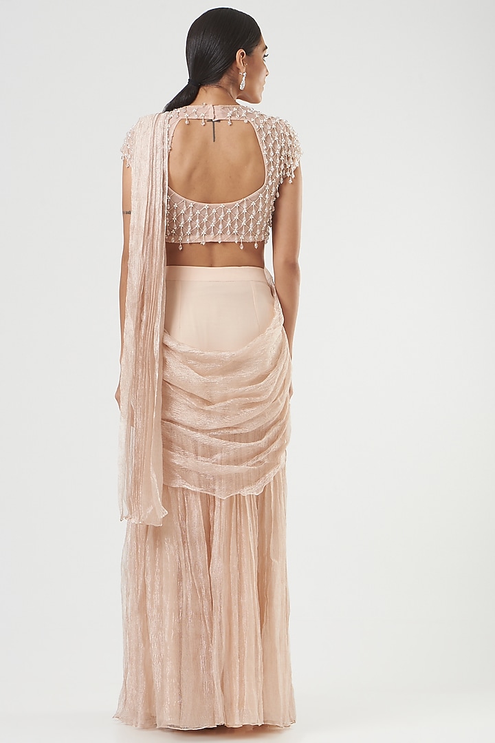 Peach Embroidered Wedding Saree Set by Nidhika Shekhar at Pernia's Pop Up Shop