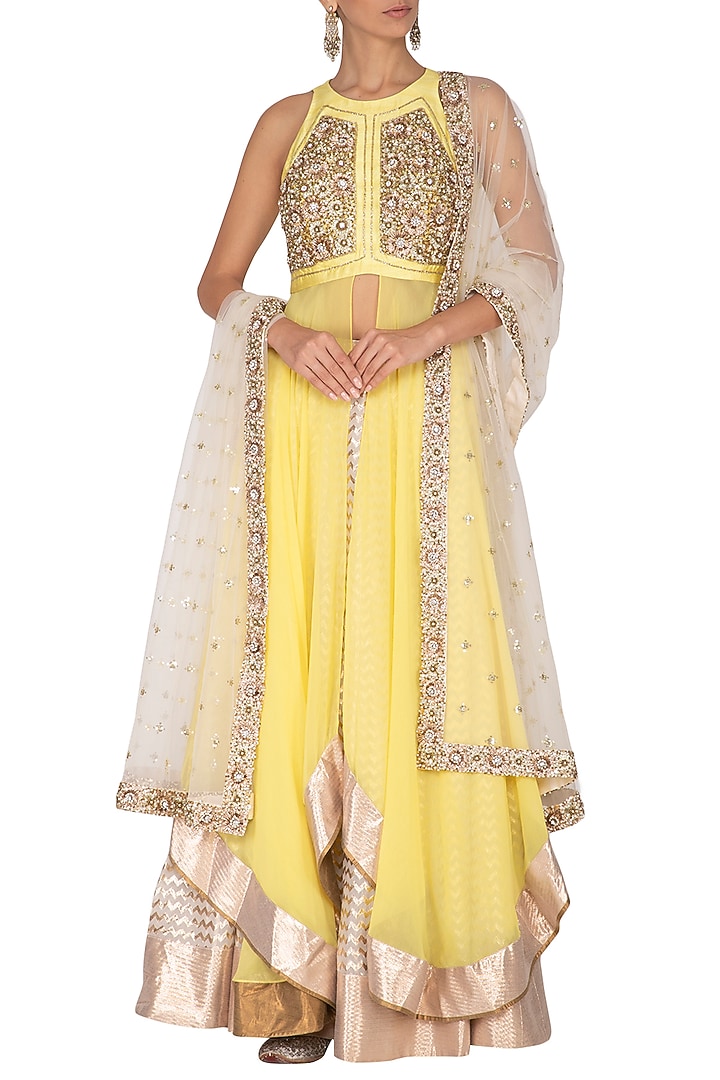 Yellow Embroidered Wedding Lehenga Set by Nidhika Shekhar at Pernia's Pop Up Shop