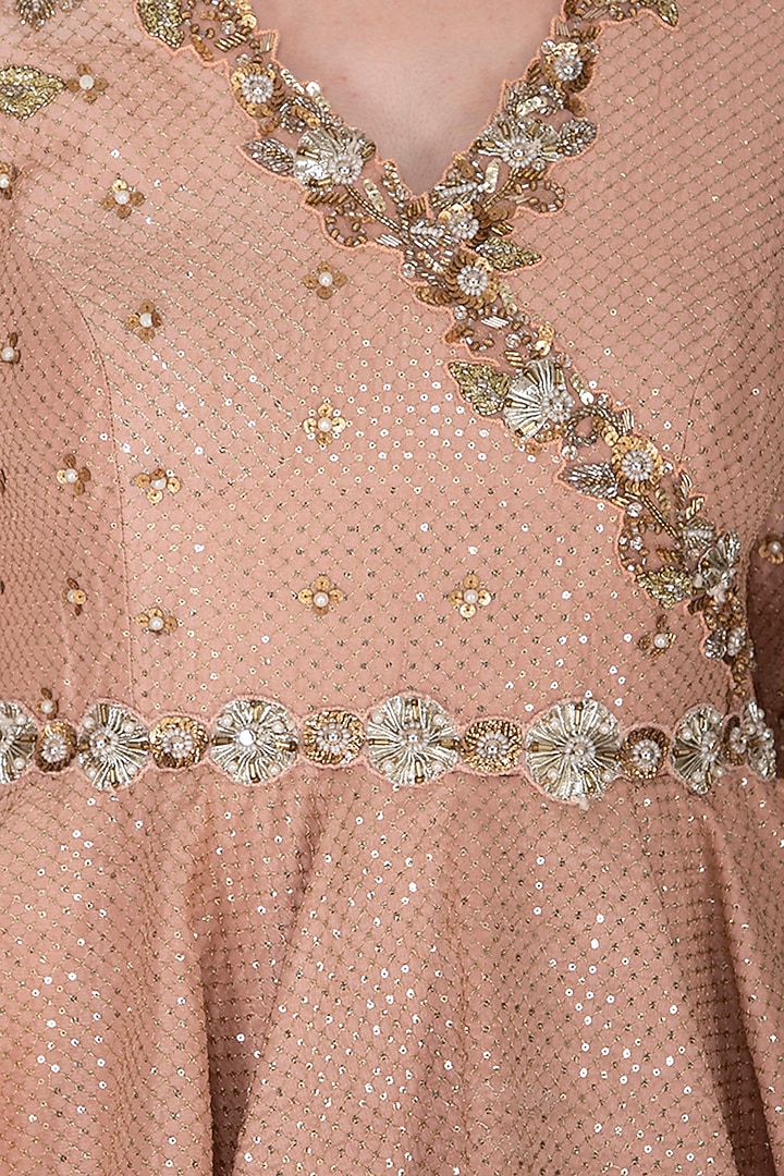 Blush Pink Embroidered Peplum Wedding Saree Gown by Nidhika Shekhar at Pernia's Pop Up Shop