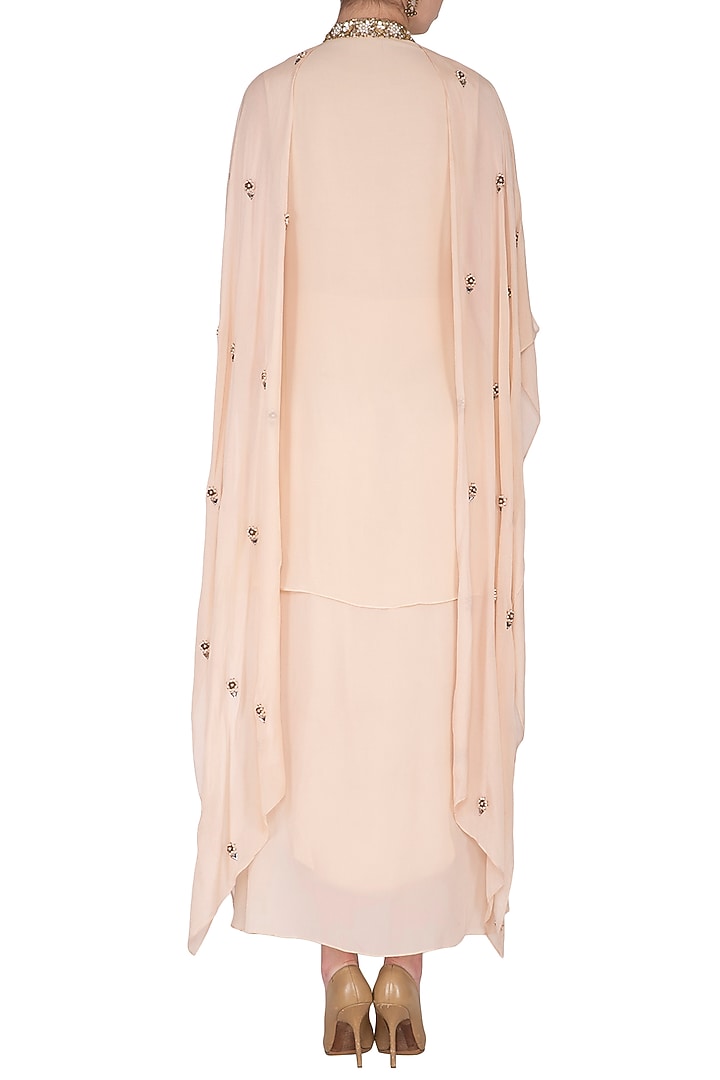 Beige Embroidered Party Wear Gown by Nidhika Shekhar at Pernia's Pop Up Shop