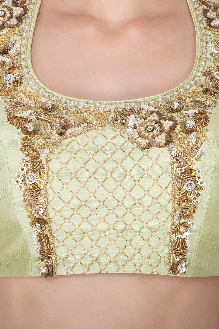 Mint Green Georgette Embroidered Ruffled Party Wear Saree Set by Nidhika Shekhar at Pernia's Pop Up Shop