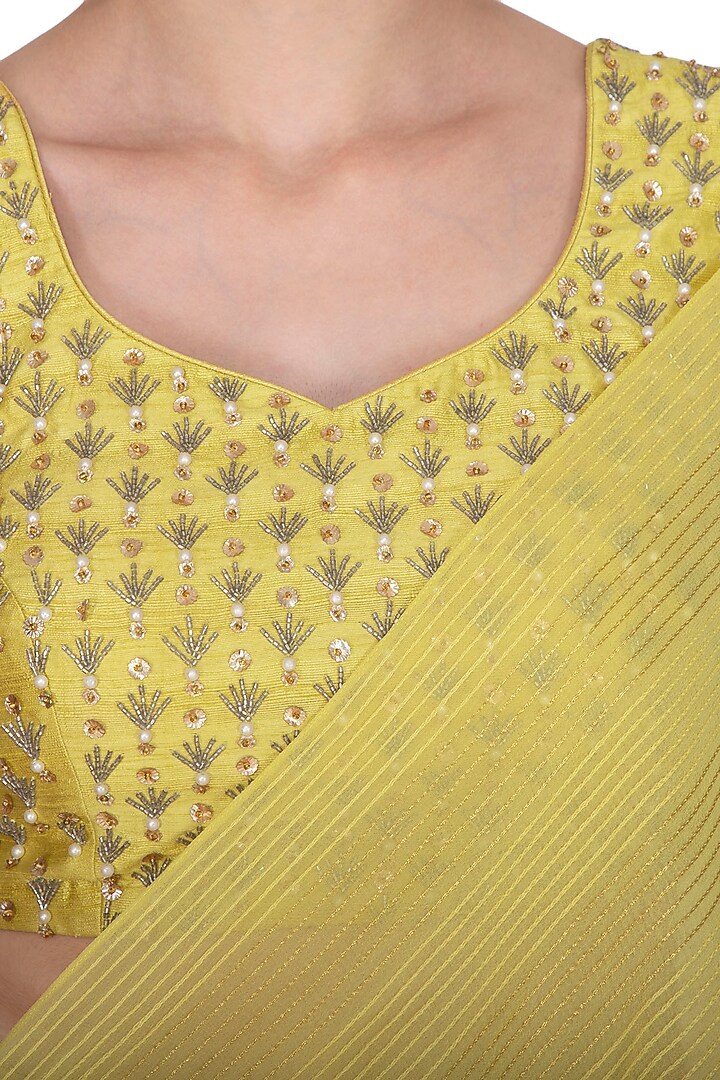 Yellow Embroidered Pre-Draped Wedding Saree Set by Nidhika Shekhar at Pernia's Pop Up Shop