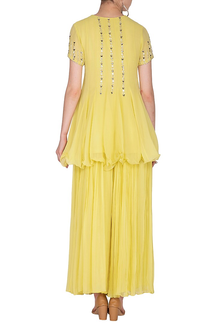 Yellow Embroidered Wedding Sharara Set by Nidhika Shekhar at Pernia's Pop Up Shop