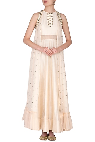 White Embroidered Cape Gown by Nidhika Shekhar