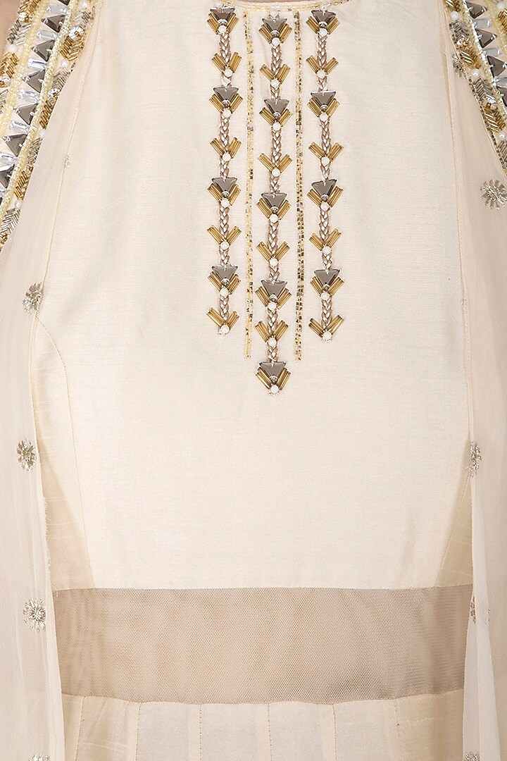White Embroidered Cape Party Wear Gown by Nidhika Shekhar at Pernia's Pop Up Shop