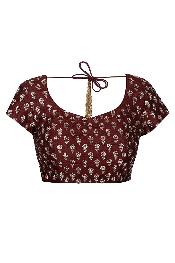 Maroon Georgette Pre-Draped Wedding Saree Set by Nidhika Shekhar at Pernia's Pop Up Shop