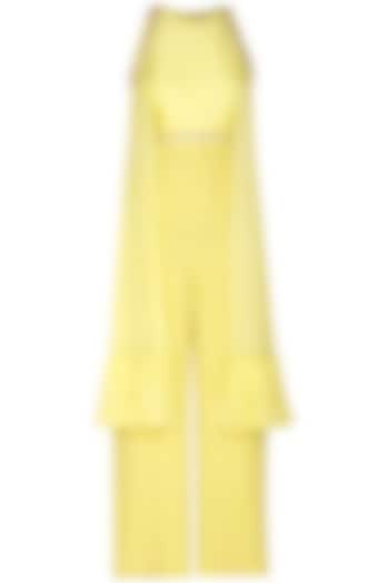 Yellow Embroidered Cape Jumpsuit by Nidhika Shekhar