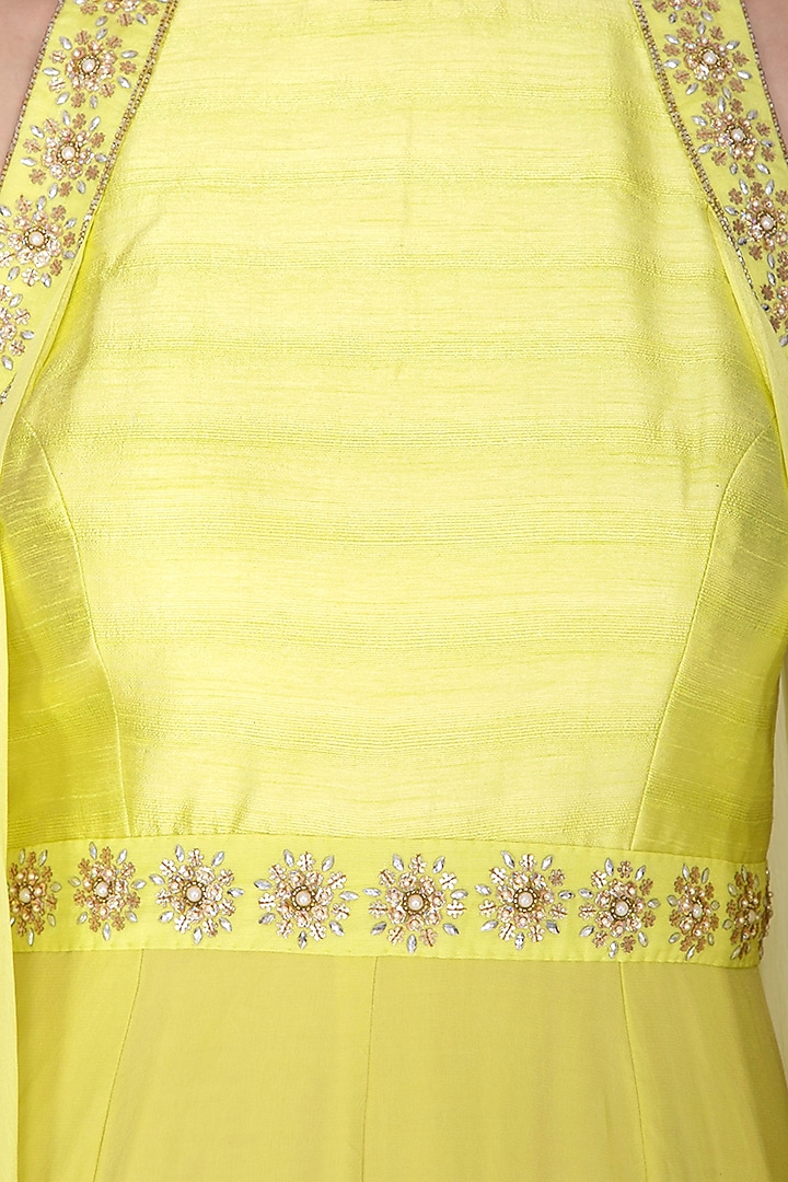 Yellow Embroidered Cape Jumpsuit by Nidhika Shekhar at Pernia's Pop Up Shop