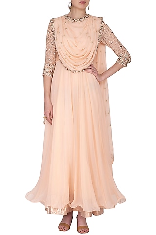 Blush Pink Embroidered Anarkali Set by Nidhika Shekhar
