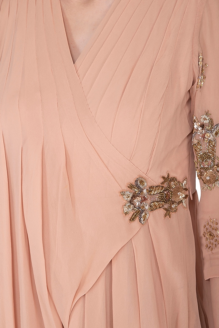 Blush Pink Embroidered & Pleated Kurta Set by Nidhika Shekhar at Pernia's Pop Up Shop