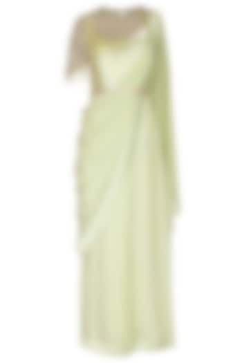 Mint Green Embroidered Saree Gown With Drape & Belt by Nidhika Shekhar