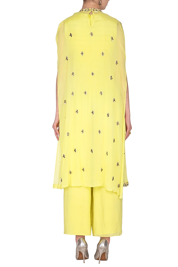 Yellow Jumpsuit With Embroidered Cape by Nidhika Shekhar at Pernia's Pop Up Shop