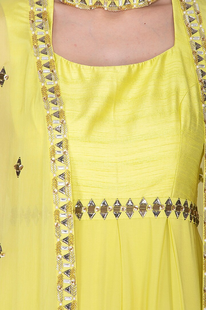 Yellow Jumpsuit With Embroidered Cape by Nidhika Shekhar at Pernia's Pop Up Shop