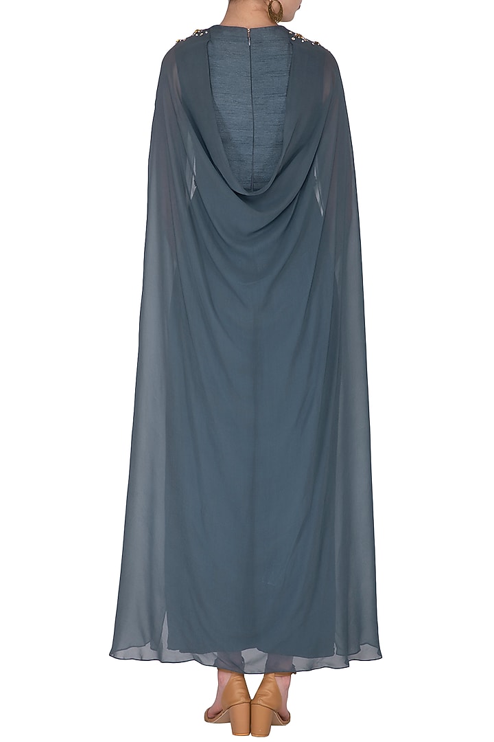 Cobalt Blue Embroidered Jumpsuit With Attached Cape by Nidhika Shekhar at Pernia's Pop Up Shop