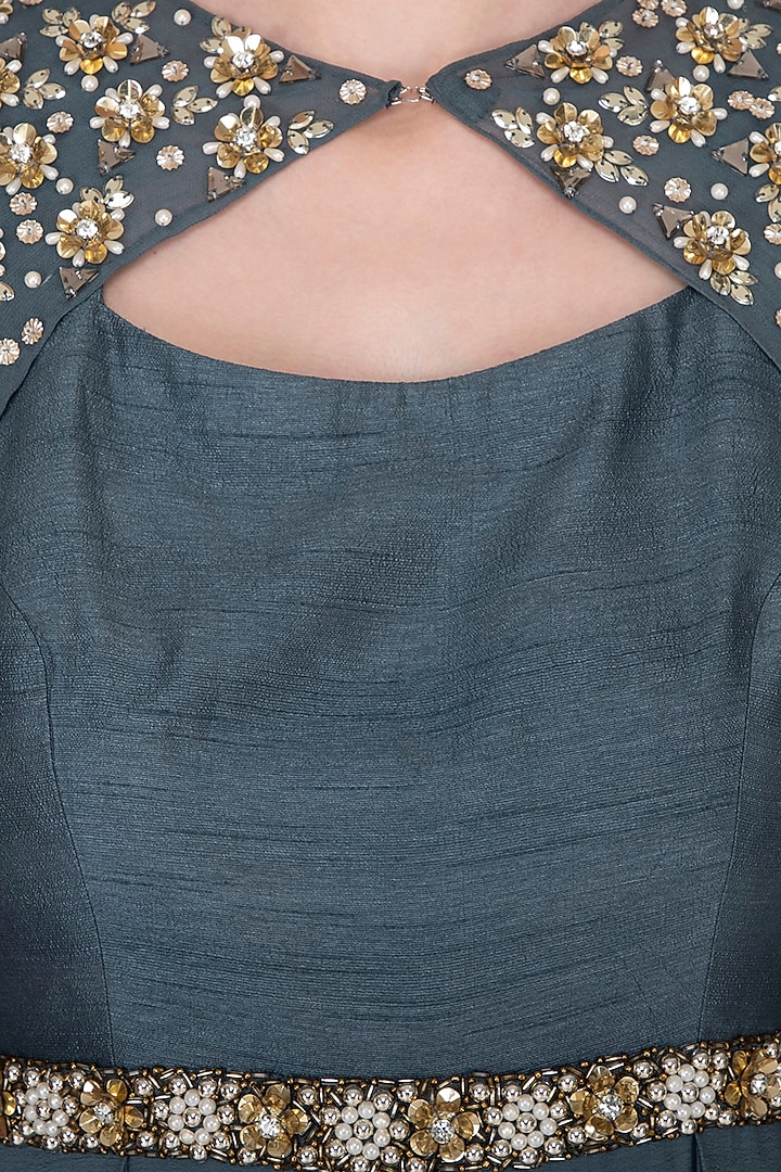 Cobalt Blue Embroidered Jumpsuit With Attached Cape by Nidhika Shekhar at Pernia's Pop Up Shop