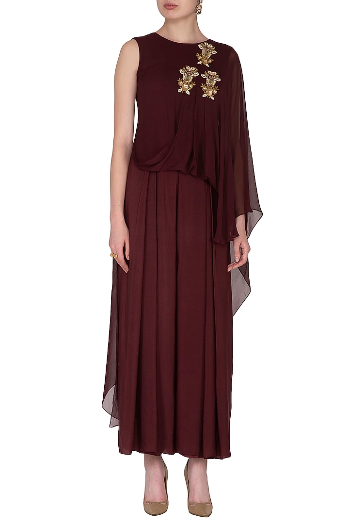 Maroon Embroidered Jumpsuit by Nidhika Shekhar at Pernia's Pop Up Shop