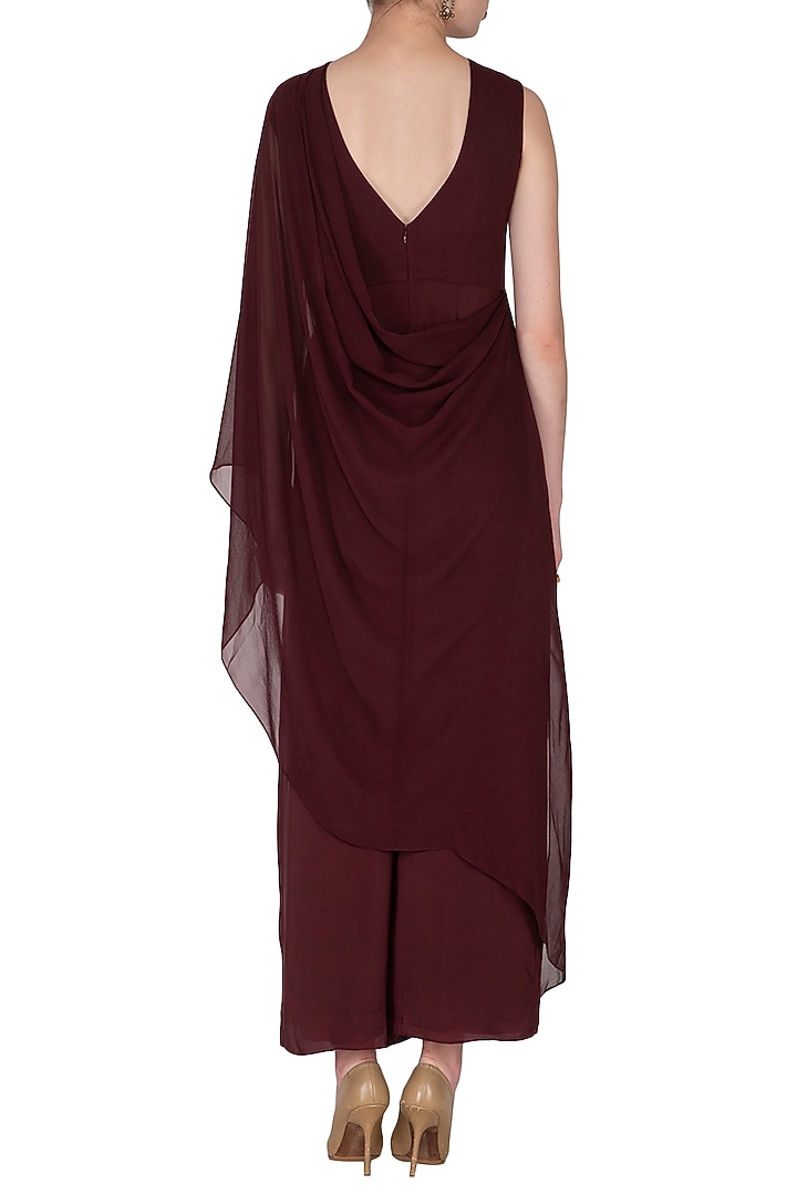 Maroon Embroidered Jumpsuit by Nidhika Shekhar at Pernia's Pop Up Shop
