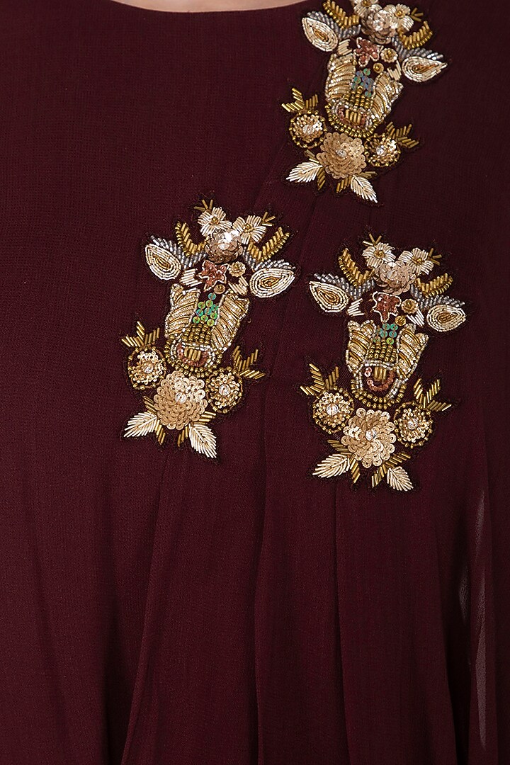Maroon Embroidered Jumpsuit by Nidhika Shekhar at Pernia's Pop Up Shop