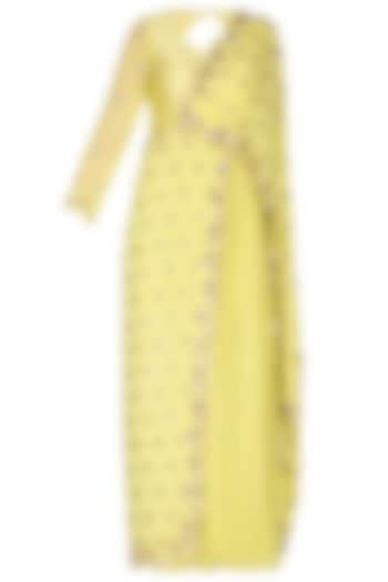 Yellow Embroidered Draped Saree Gown by Nidhika Shekhar at Pernia's Pop Up Shop