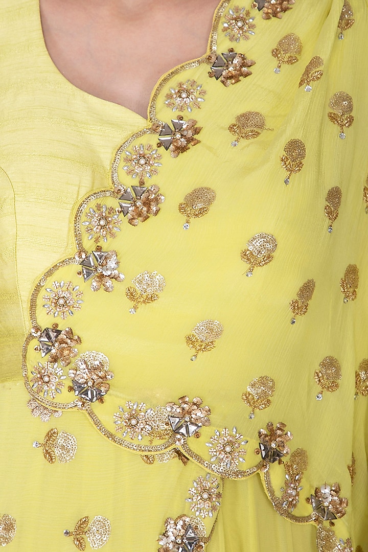 Yellow Embroidered Draped Party Wear Saree Gown by Nidhika Shekhar at Pernia's Pop Up Shop