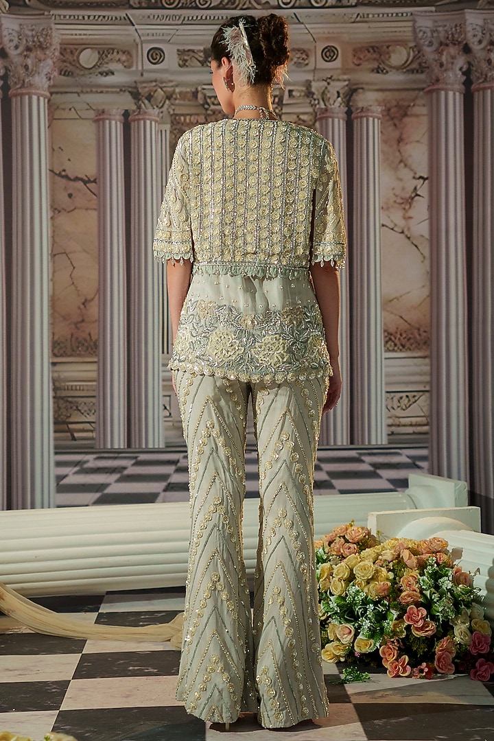 Grey Satin Floral Embroidered Co-Ord Set by Nidhika Shekhar at Pernia's Pop Up Shop