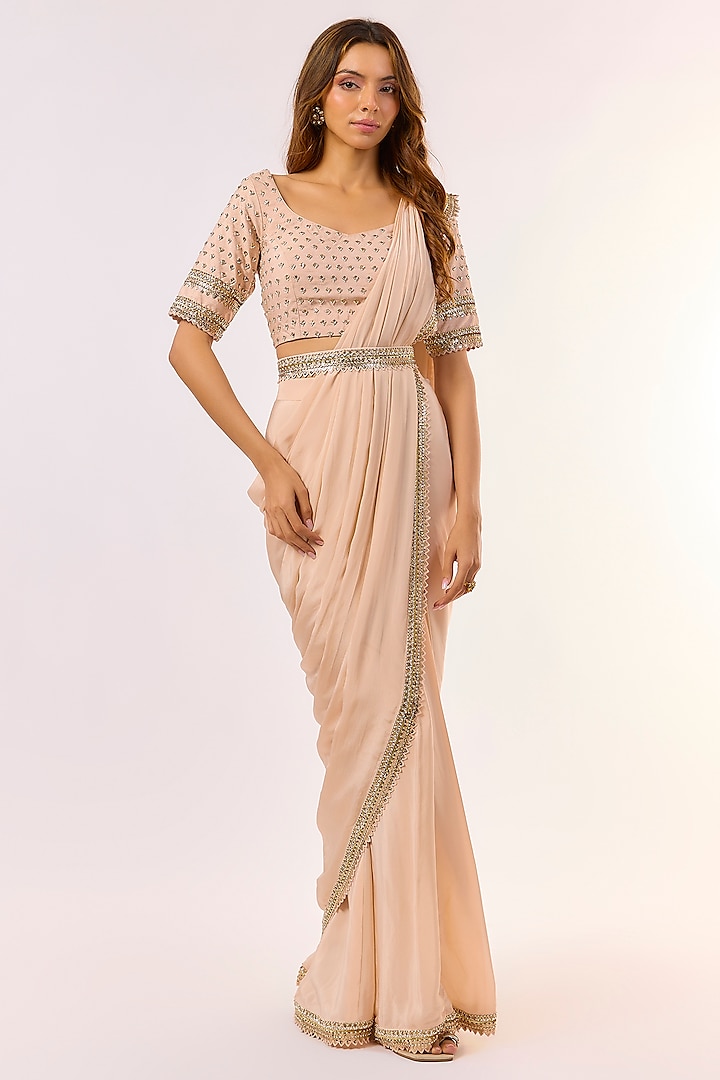 Purple Crepe & Silk Sequins Embroidered Wedding Saree Set by Nidhika Shekhar at Pernia's Pop Up Shop