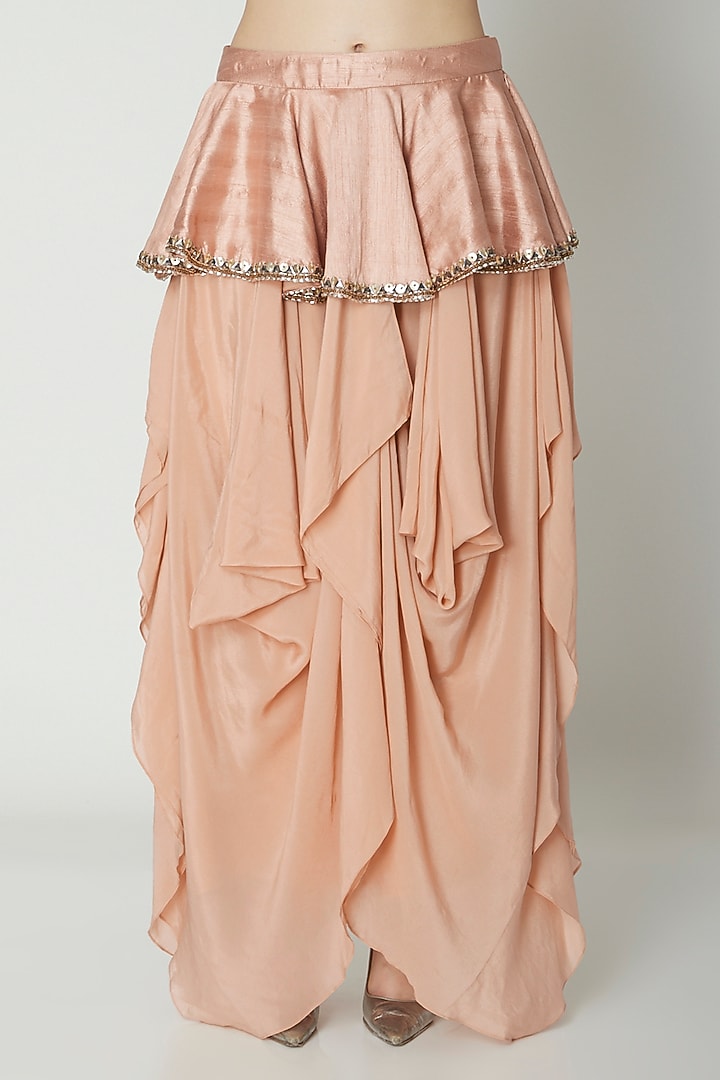 Blush Pink Embroidered Peplum Top With Skirt by Nidhika Shekhar at Pernia's Pop Up Shop