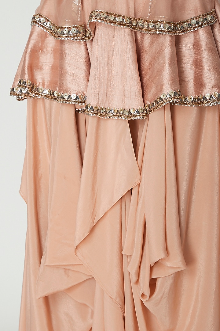 Blush Pink Embroidered Peplum Top With Skirt by Nidhika Shekhar at Pernia's Pop Up Shop