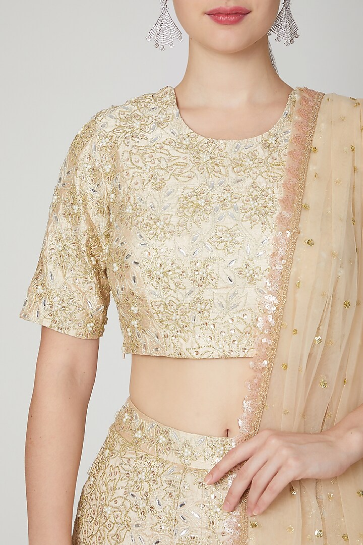 Beige Floral Embellished Wedding Lehenga Set by Nidhika Shekhar at Pernia's Pop Up Shop