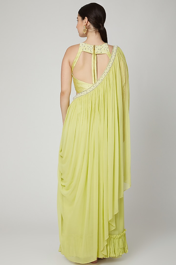 Yellow Pleated Party Wear Saree Set by Nidhika Shekhar at Pernia's Pop Up Shop