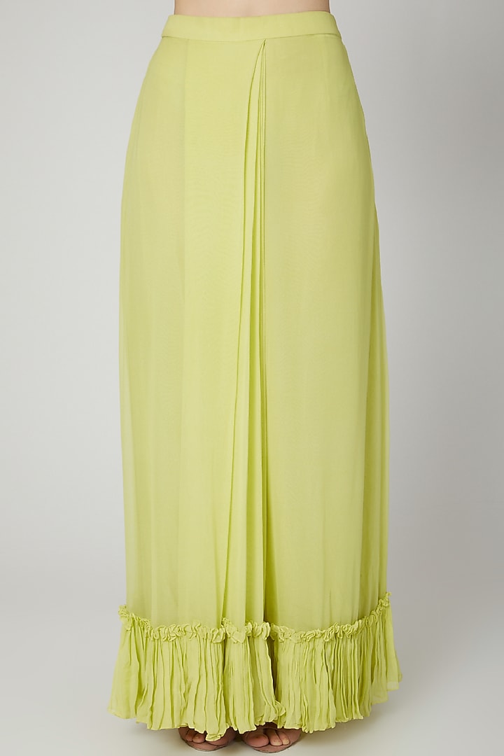 Yellow Pleated Party Wear Saree Set by Nidhika Shekhar at Pernia's Pop Up Shop