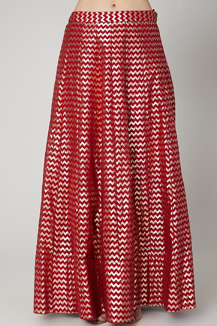 Red Chanderi Floral Sequin Embroidered Wedding Lehenga Set by Nidhika Shekhar at Pernia's Pop Up Shop