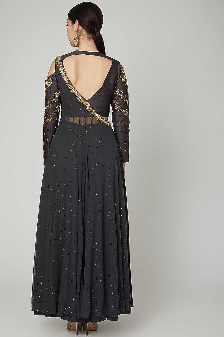 Dark Grey Embroidered Angrakha Kurta Set by Nidhika Shekhar at Pernia's Pop Up Shop
