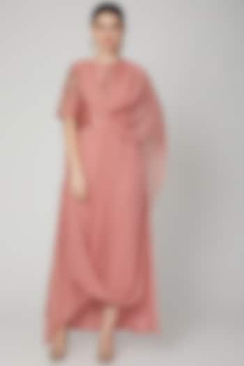 Blush Pink Embroidered Draped Dress by Nidhika Shekhar