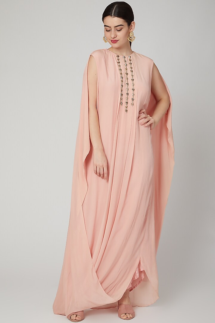 Blush Pink Embroidered Kaftan Dress by Nidhika Shekhar at Pernia's Pop Up Shop