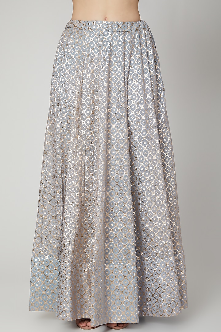 Sky Blue Organza & Chanderi Floral Sequins Embroidered Draped Wedding Lehenga Set by Nidhika Shekhar at Pernia's Pop Up Shop