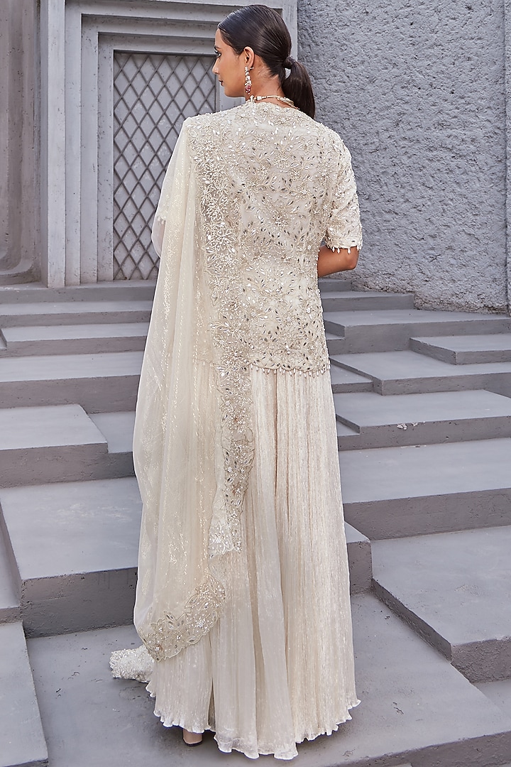 Ivory Crinkle Wedding Sharara Set by Nidhika Shekhar at Pernia's Pop Up Shop