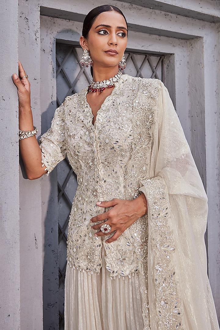 Ivory Crinkle Wedding Sharara Set by Nidhika Shekhar at Pernia's Pop Up Shop