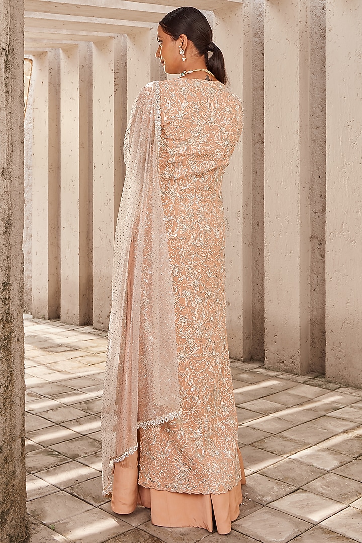Salmon Pink Georgette & Net Wedding Lehenga Set by Nidhika Shekhar at Pernia's Pop Up Shop