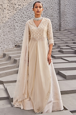 Gold Zari Brocade Lehenga Set by Nidhika Shekhar